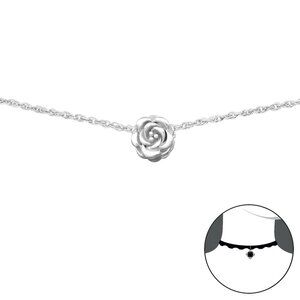 925 Sterling Silver Rose Pendant Choker Necklace Adjustable Chain  13-34 in Love